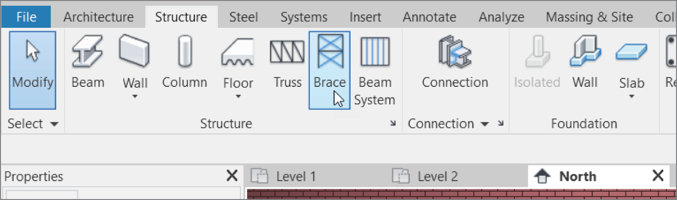 The Brace button on the Structure tab – Specify Grid A