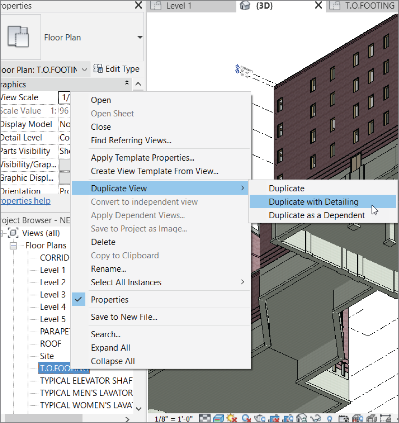 Selecting Duplicate View ➣ Duplicate With Detailing