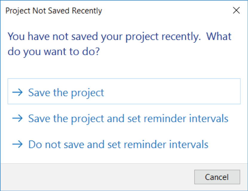 You may have noticed that a save reminder keeps popping up (as shown here).
Revit likes to ask you if you want to save the model before you execute a command.
This process has greatly reduced the number of crashes when compared to the
number in AutoCAD.