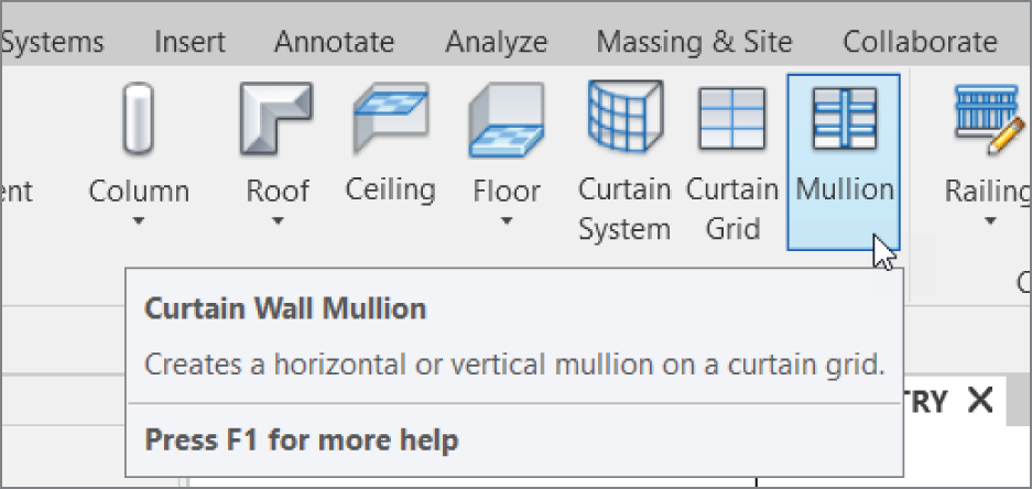 Click the Mullion button on the Architecture tab.