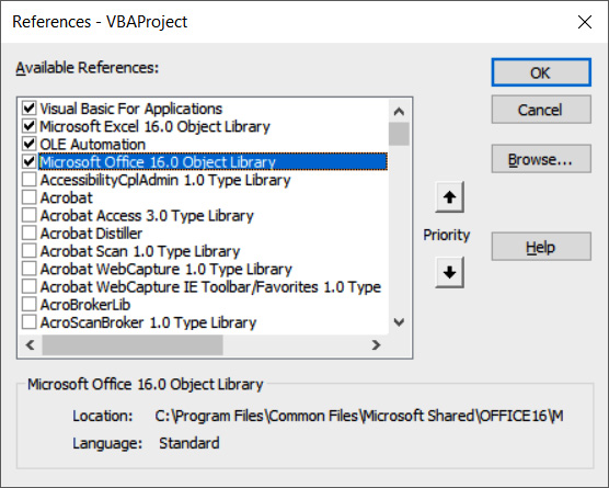 Figure 17.1 – The References - VBAProject dialog box
