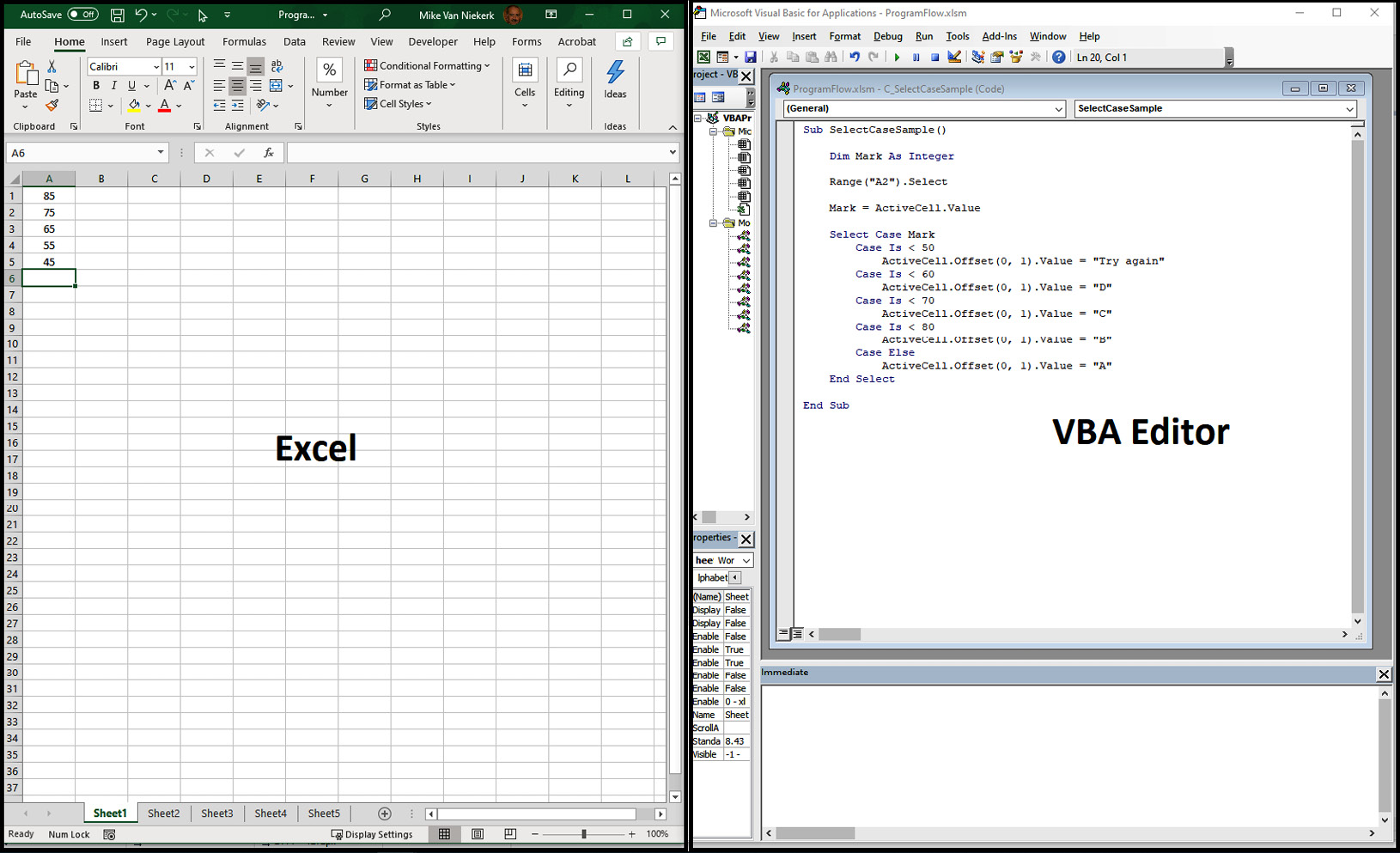 Figure 9.4 – Viewing Excel and the VBA Editor
