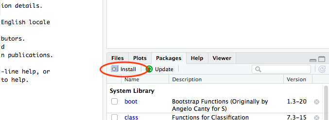 Figure 6.9: Install R packages in RStudio in the Packages pane
