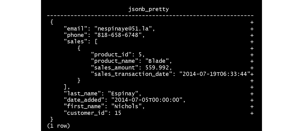 Figure 7.17: Format the output using JSNOB_PRETTY()
