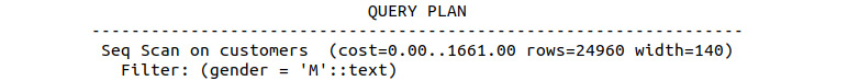 Figure 8.19: Query plan output of a sequential scan with a condition statement
