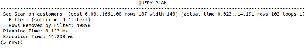 Figure 8.81: Query plan of sequential scan filtering using a suffix
