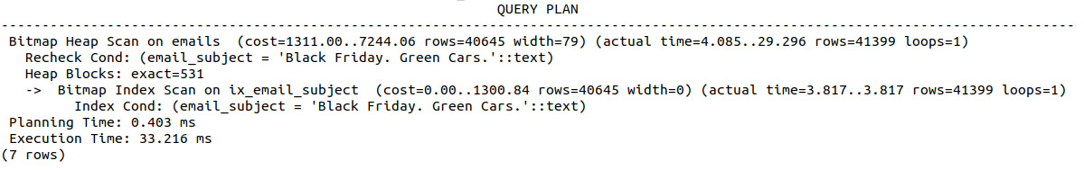 Figure 8.86: Output of the query planner for a less-performant hash index
