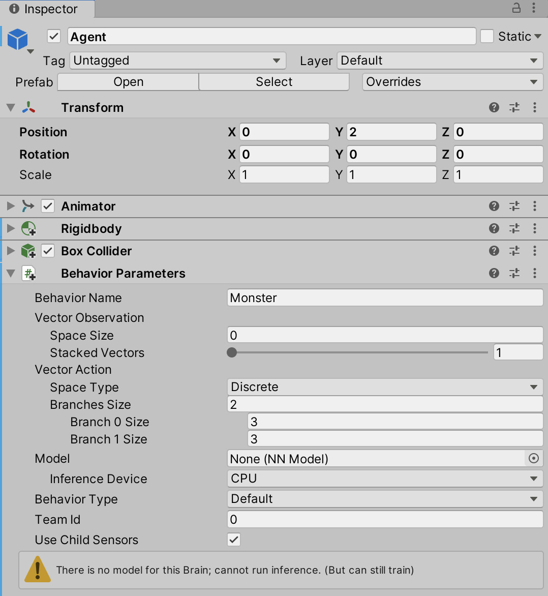 Figure 10.16 – The Agent's behavior parameters
