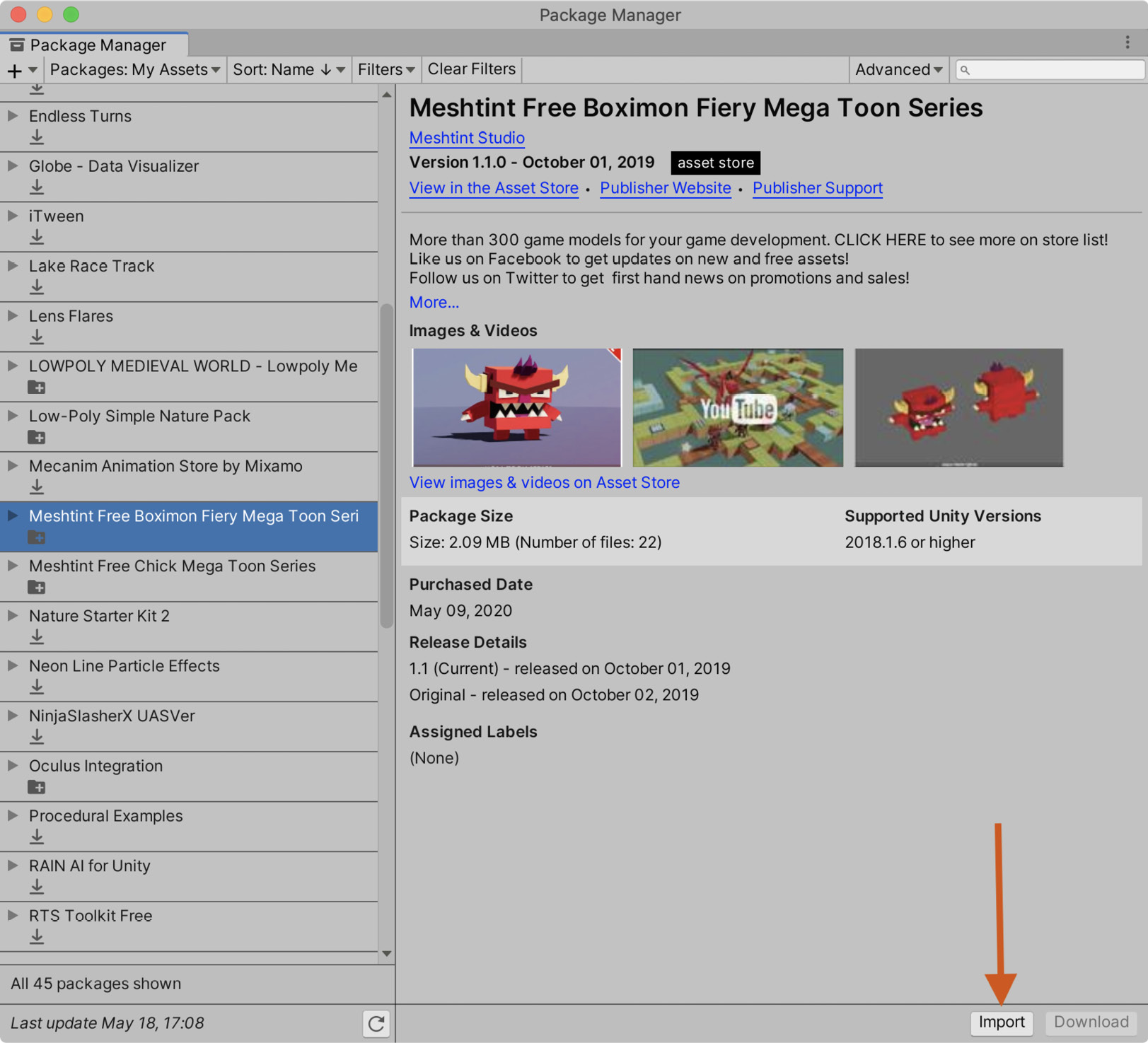 Figure 10.2 – Importing the monster assets
