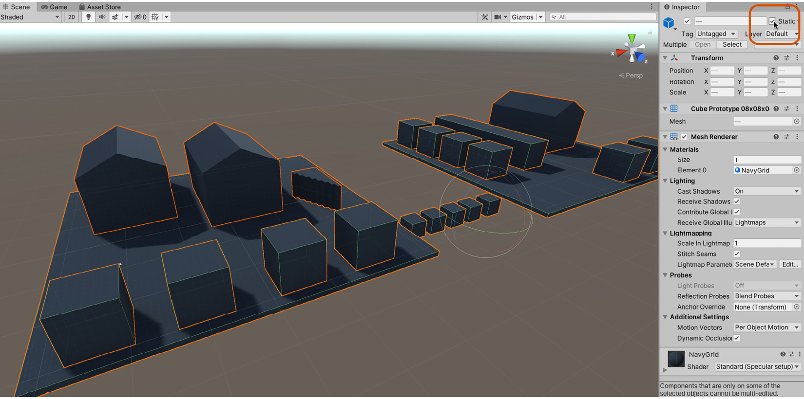 Figure 1.32 – Enabling the Static option for multiple non-movable objects 
improves lighting and performance
