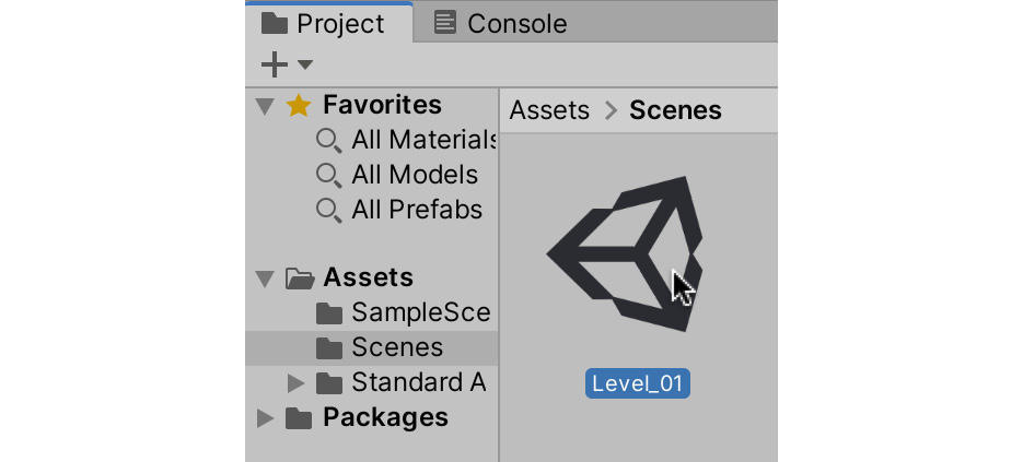 Figure 1.48 – Saved scenes are added as assets within your project
