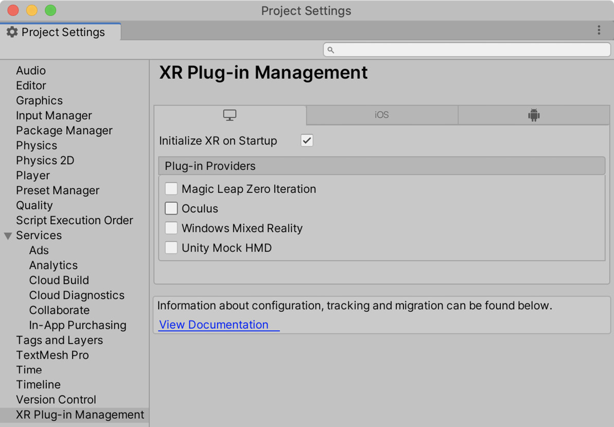 Figure 13.5 – Project Settings with XR Plugin Management installed
