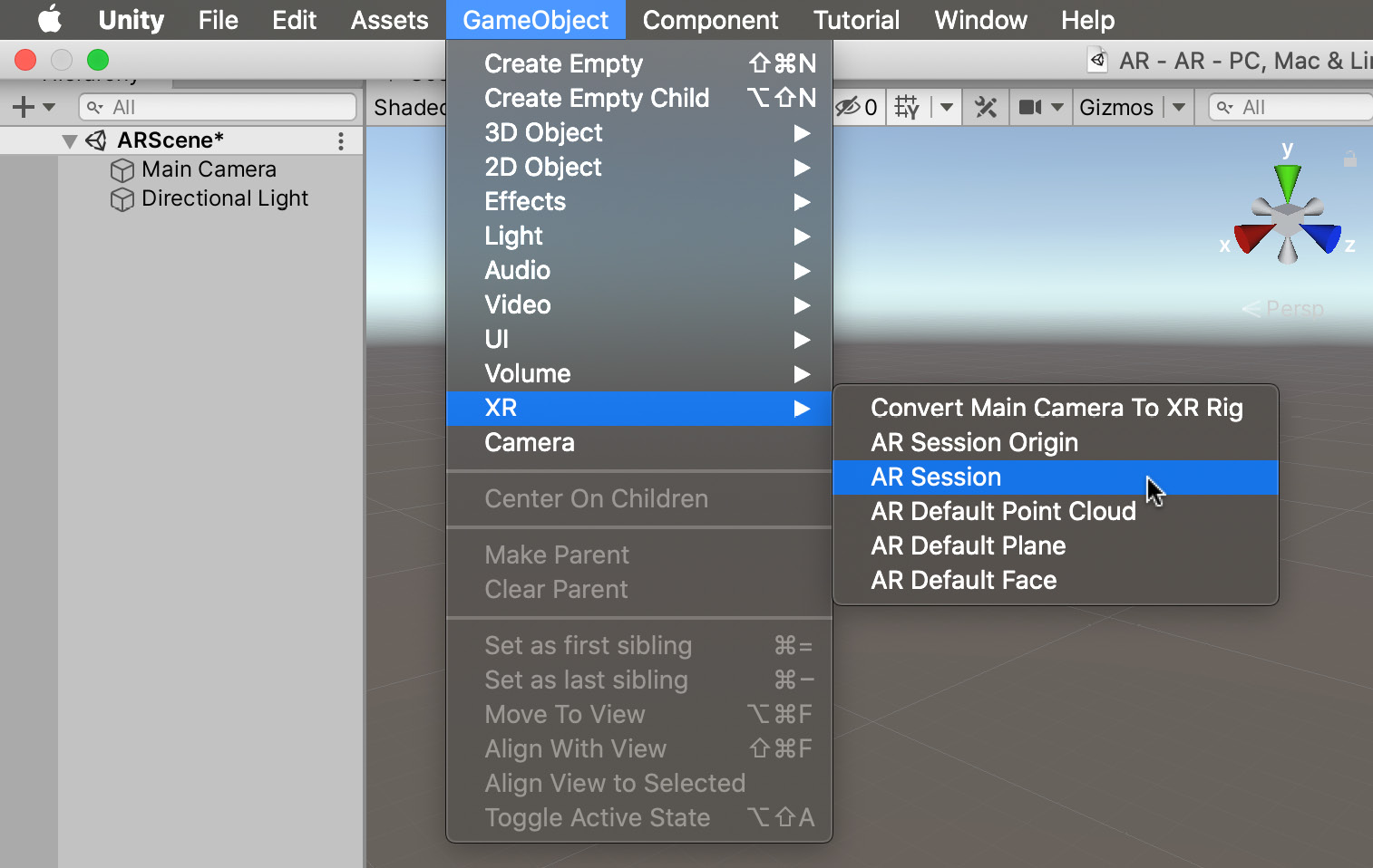 Figure 13.15 – Adding an AR Session object
