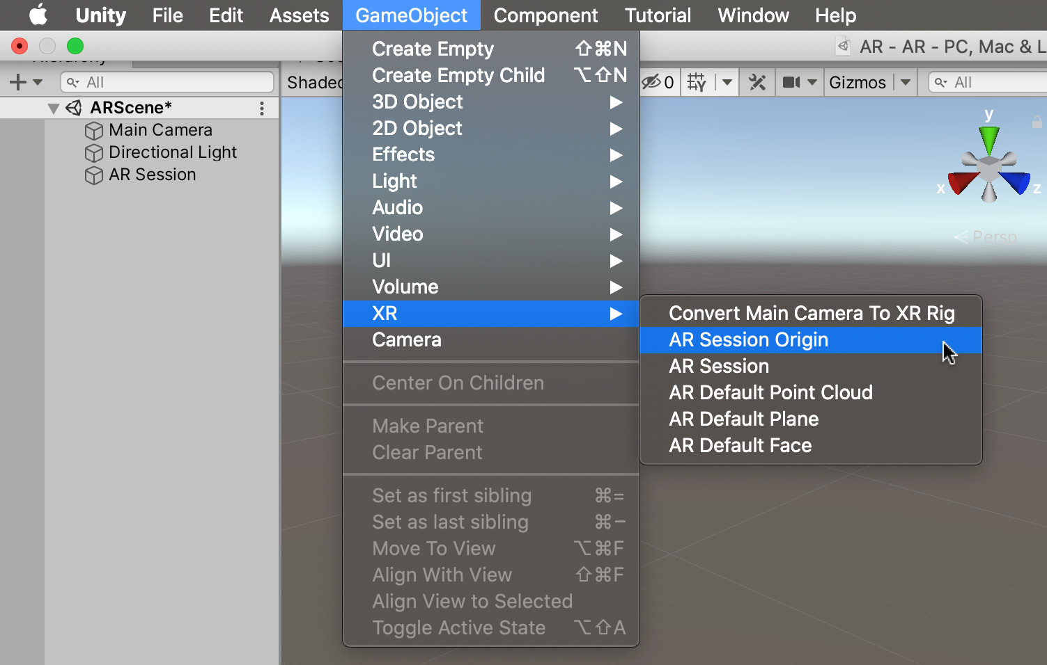 Figure 13.16 – Adding an AR Session Origin object
