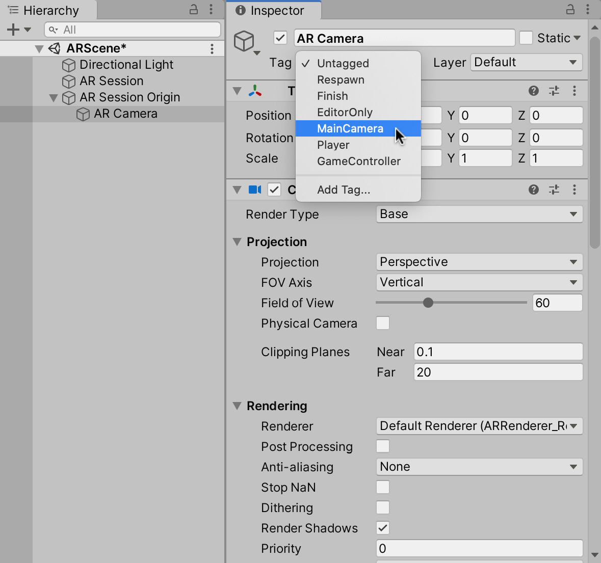 Figure 13.17 – Adding an AR Session Origin object
