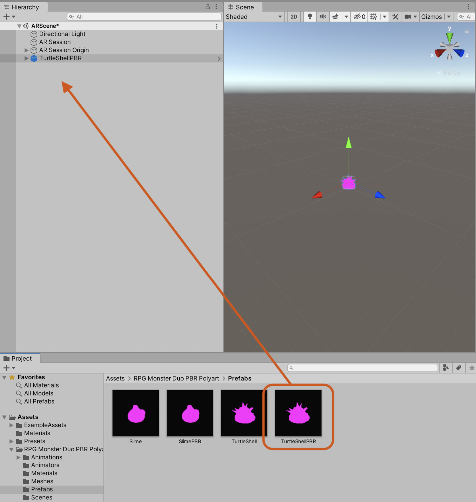 Figure 13.18 – Adding the turtle Prefab to the scene
