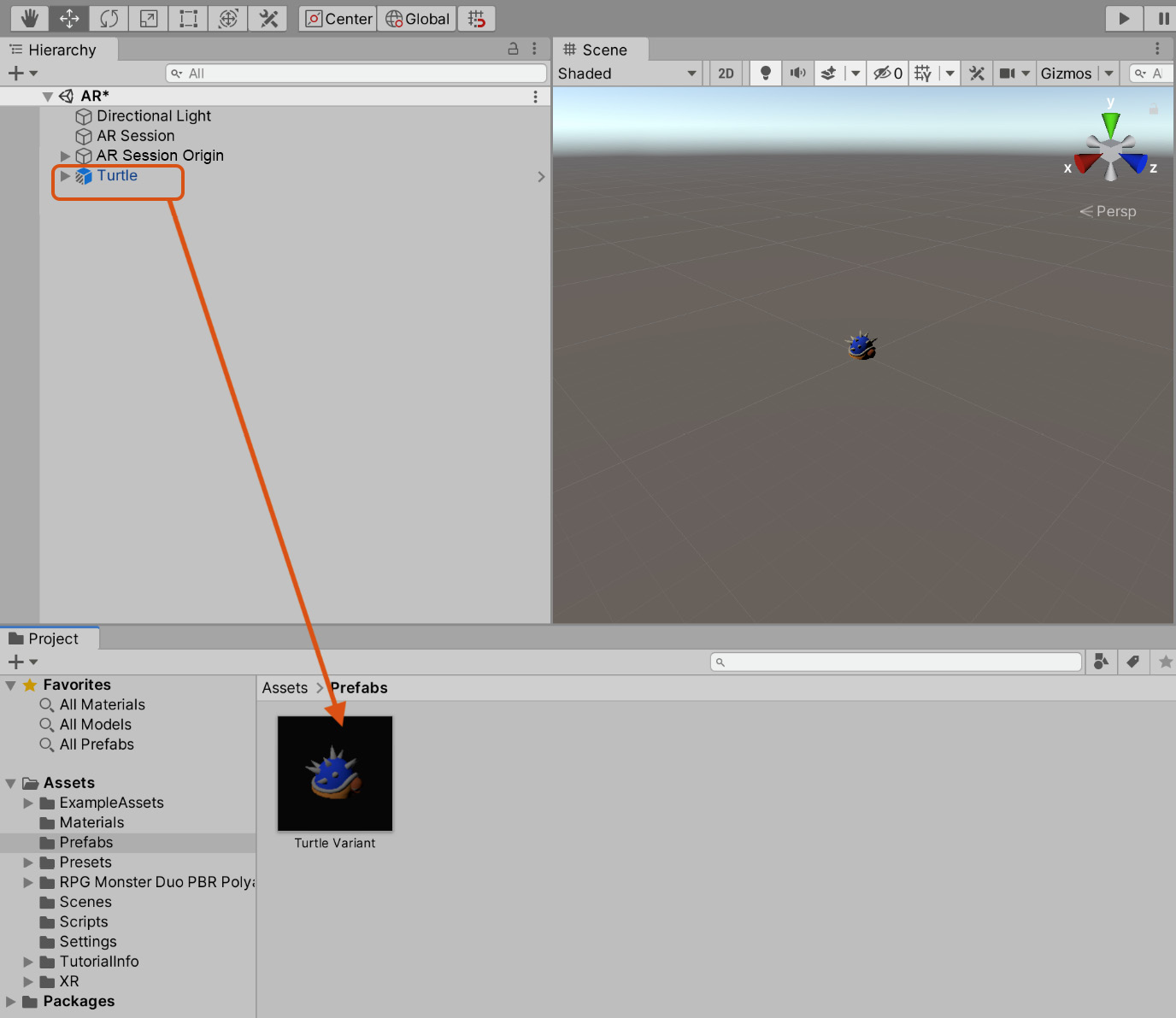 Figure 13.21 – Creating a Prefab variant of the turtle
