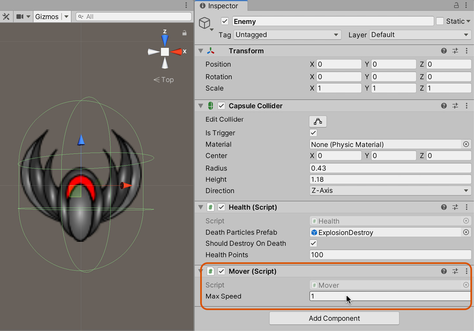 Figure 3.23 – Adjusting enemy sprite rotation
