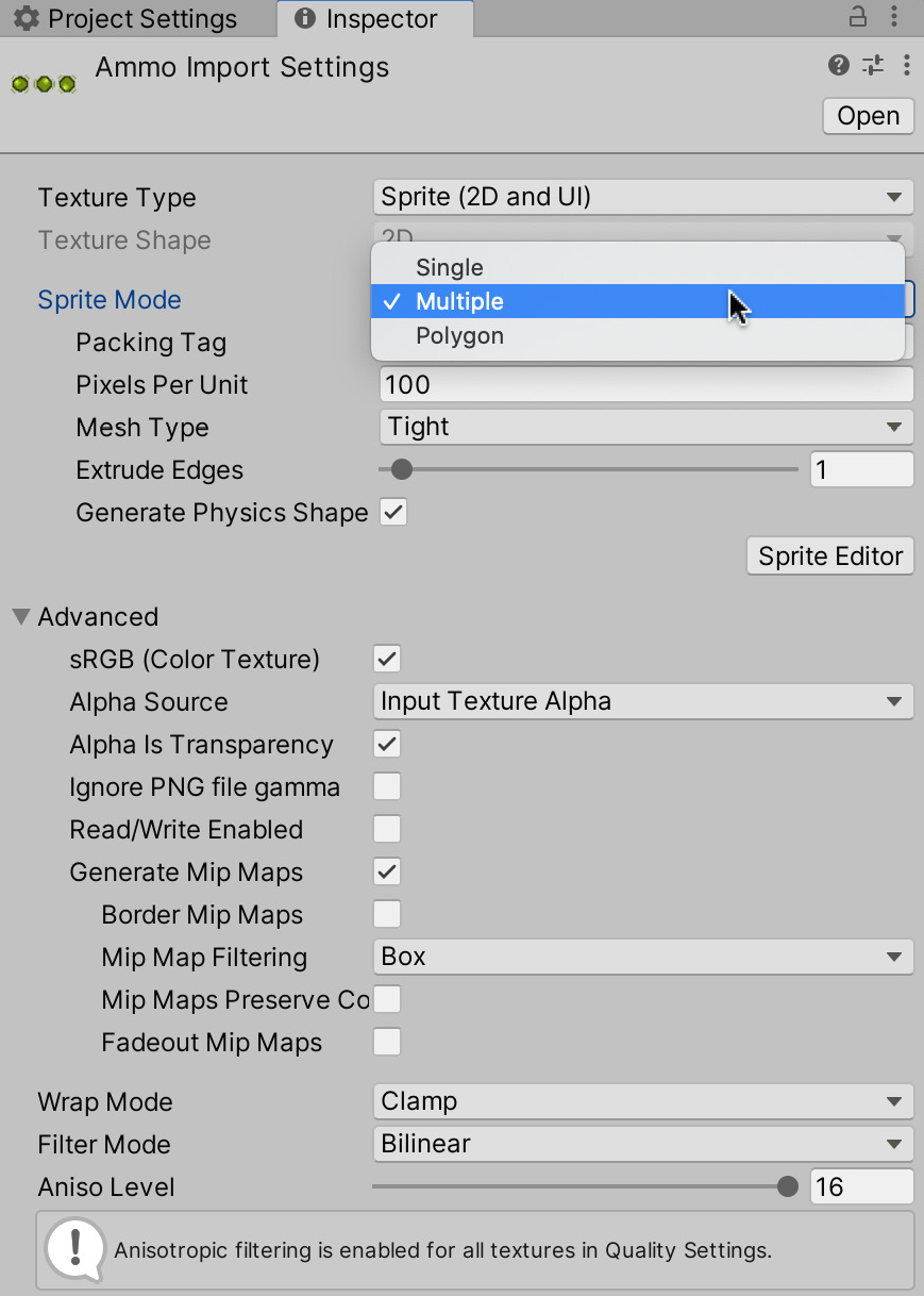 Figure 4.4 – Selecting Multiple as the texture type
