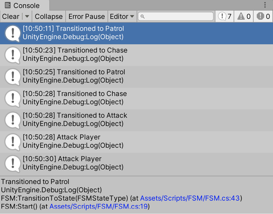 Figure 9.4 – State transitions shown in the Console window
