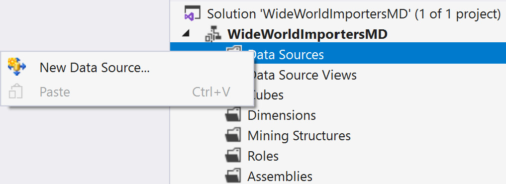 Figure 4.4 – Creating a new data source from the Solution Explorer
