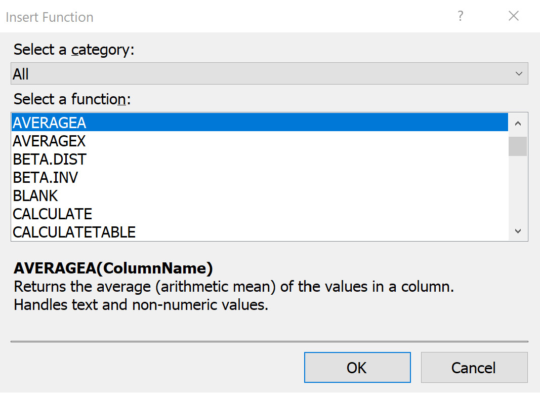 Figure 8.2 – The Insert Function dialog
