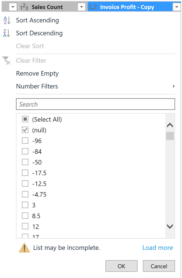 Figure 8.5 – Filtering the column for null values
