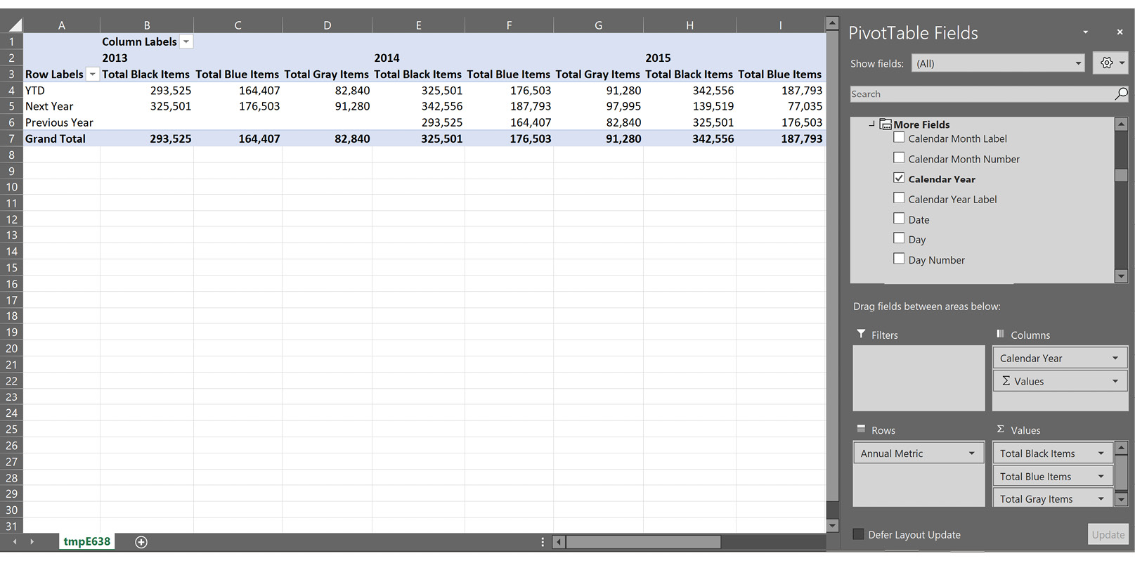 Figure 8.15 – Analyzing the calculation group in Excel
