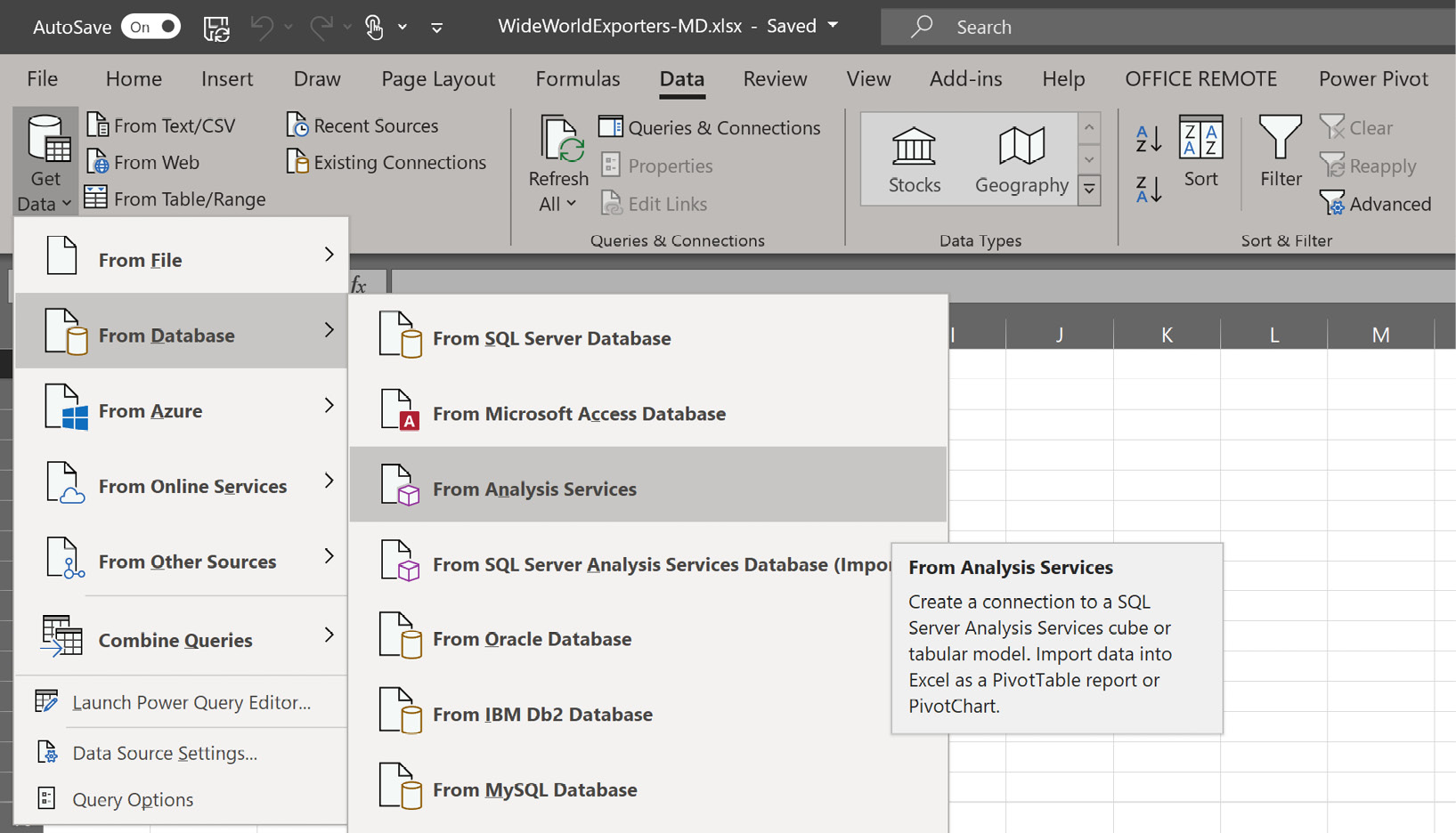 Figure 9.1 – Connecting to Analysis Services
