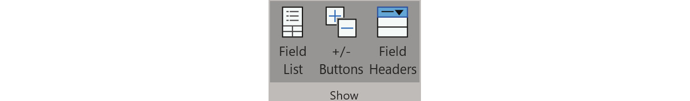 Figure 9.17 – Showing the options for PivotTables
