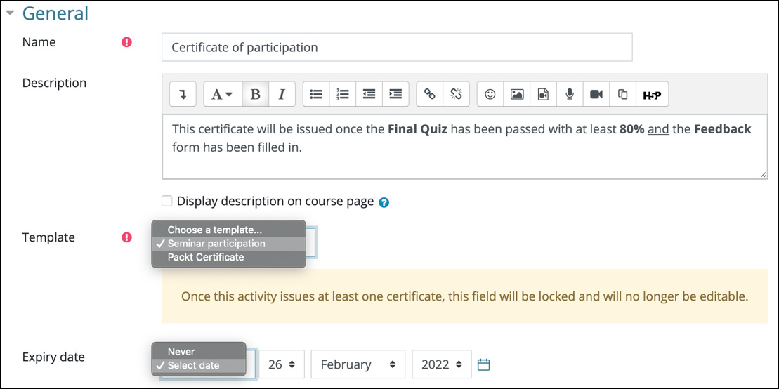 Figure 7.25 – Course certificate settings
