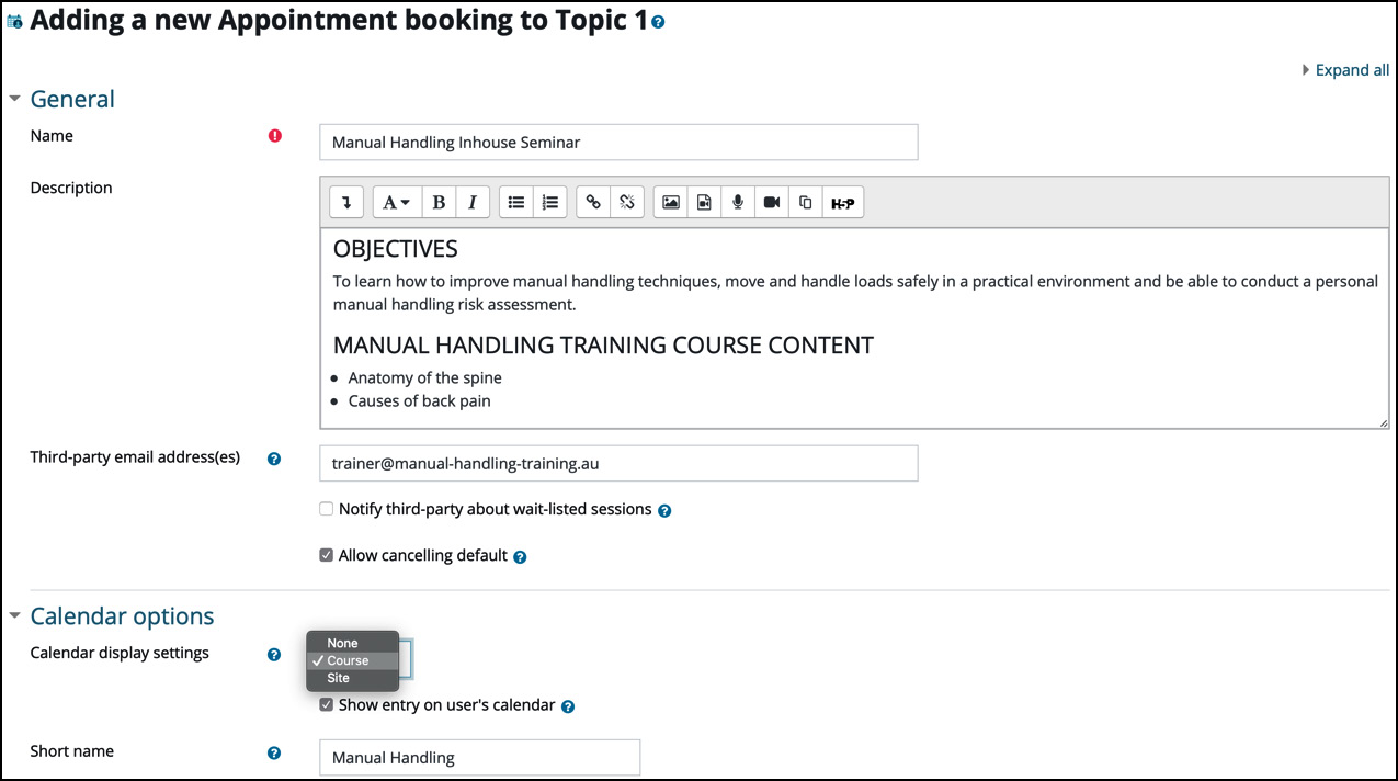 Figure 9.4 – The Appointment booking activity settings
