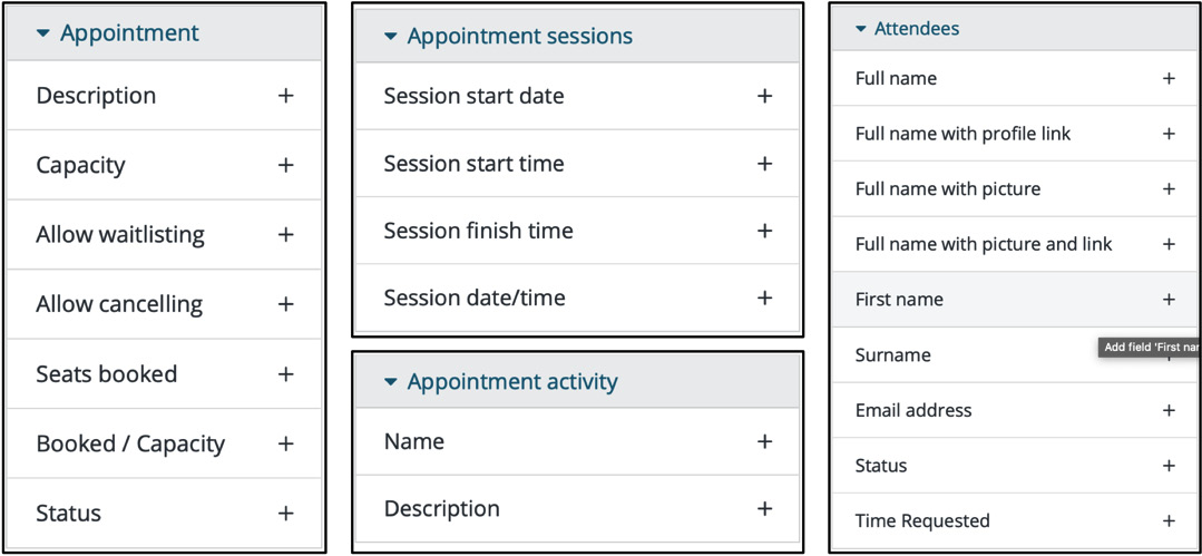 Figure 9.24 – The Appointments report source fields
