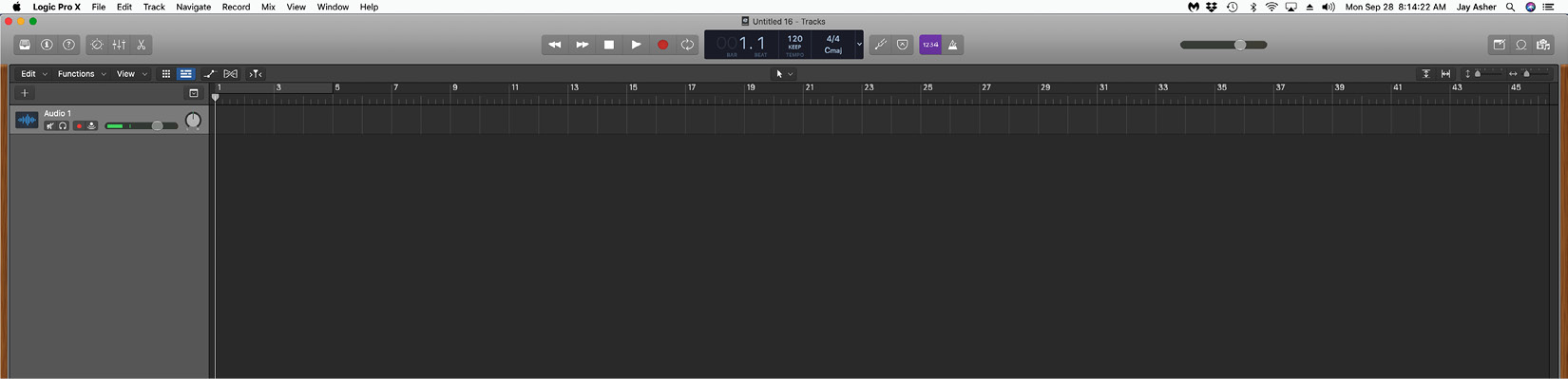 Figure 1.3: A new Logic project with one audio track
