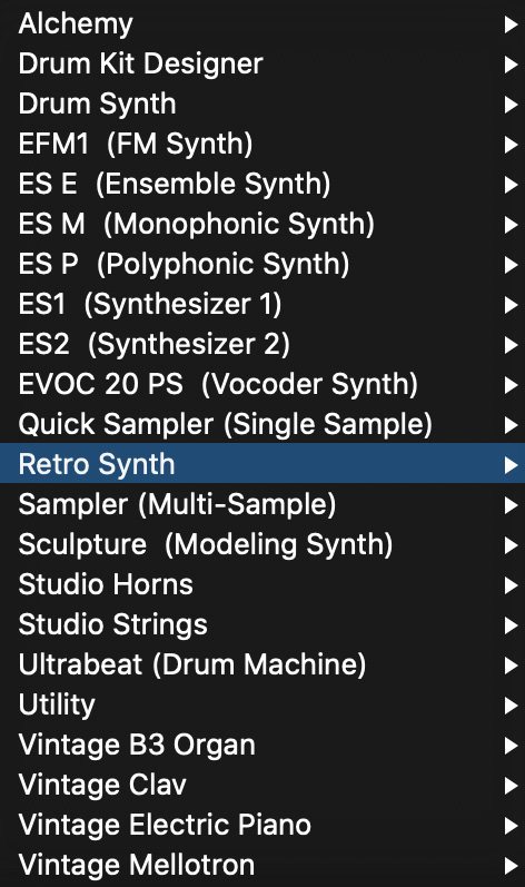 Figure 5.1 – Logic Pro's Software Instruments
