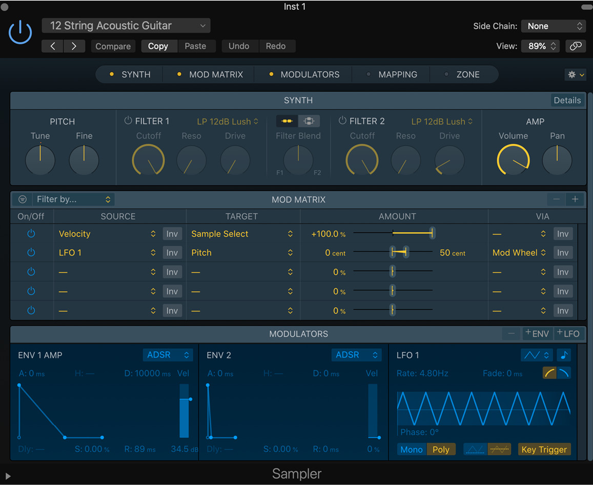 Figure 5.3 – The Logic Pro equivalent of the GarageBand sampler instrument
