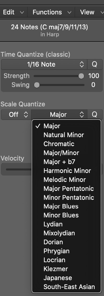 Figure 6.5 – Scale and mode choices for Scale Quantize
