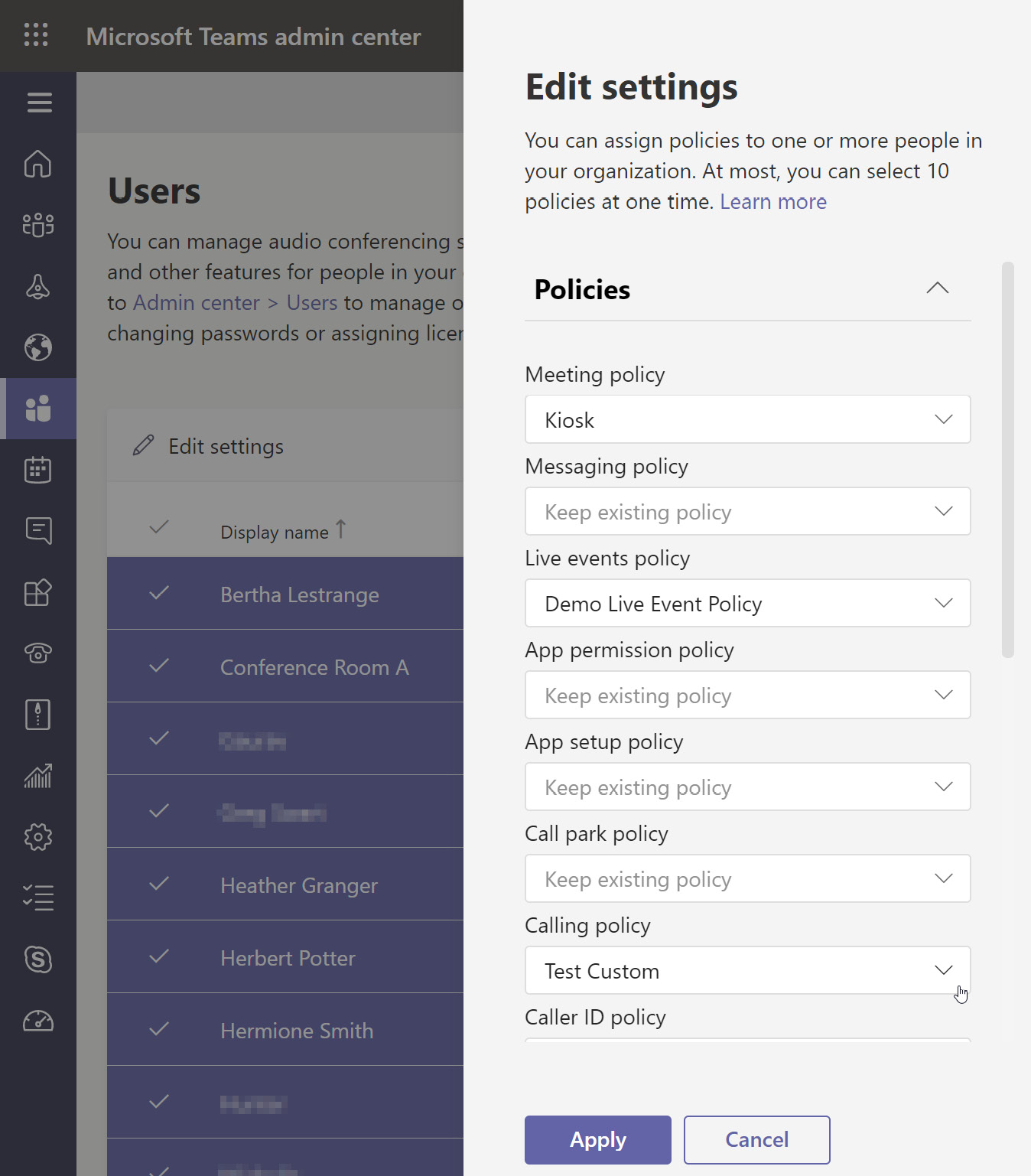 Figure 11.5 – The Edit settings pane of the Users node for bulk policy modification
