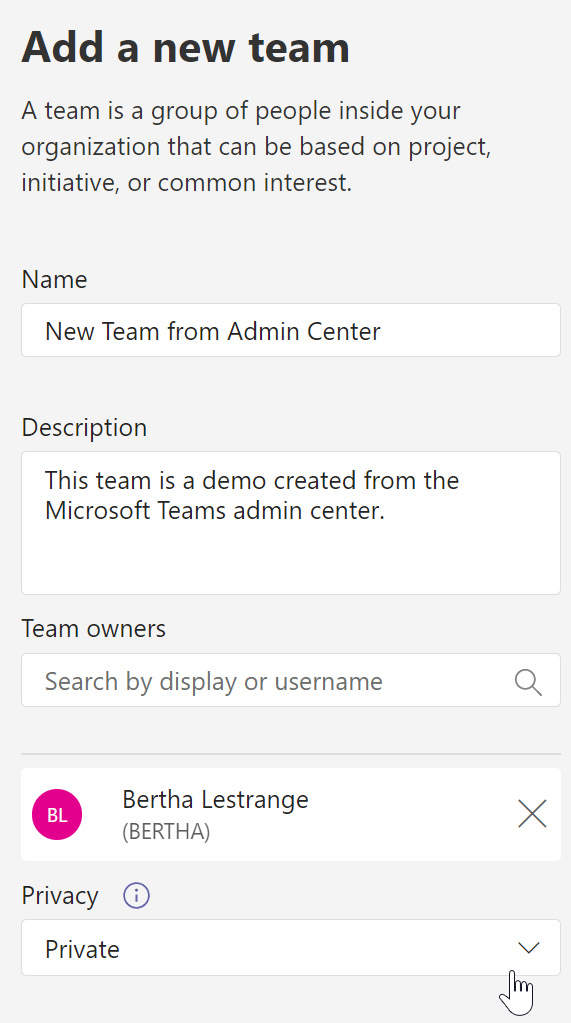 Figure 12.3 – New team configuration settings in the Microsoft Teams admin center
