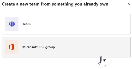 Figure 12.5 – Dialog when creating a team from an existing team or group
