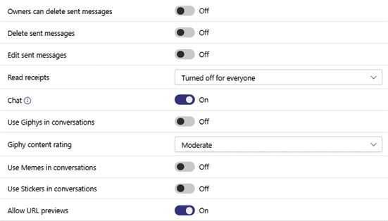 Figure 15.1 – A messaging policy configuration in the Microsoft Teams admin center
