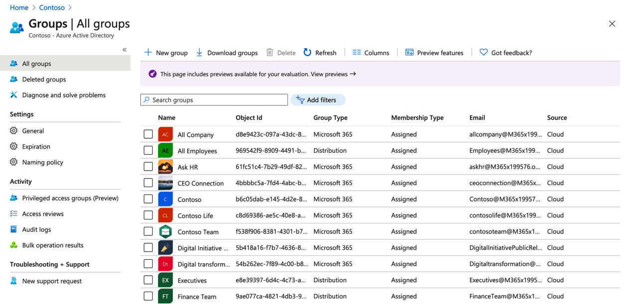 Figure 3.21 – Azure Active Directory Groups page
