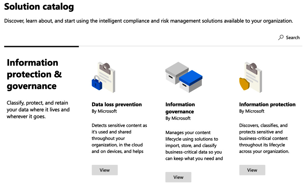 Figure 5.17 – Selecting information protection from the compliance center
