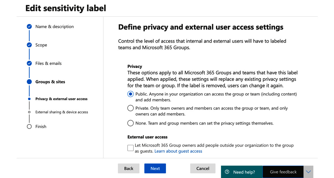 Figure 5.22 – Setting the privacy level for the label
