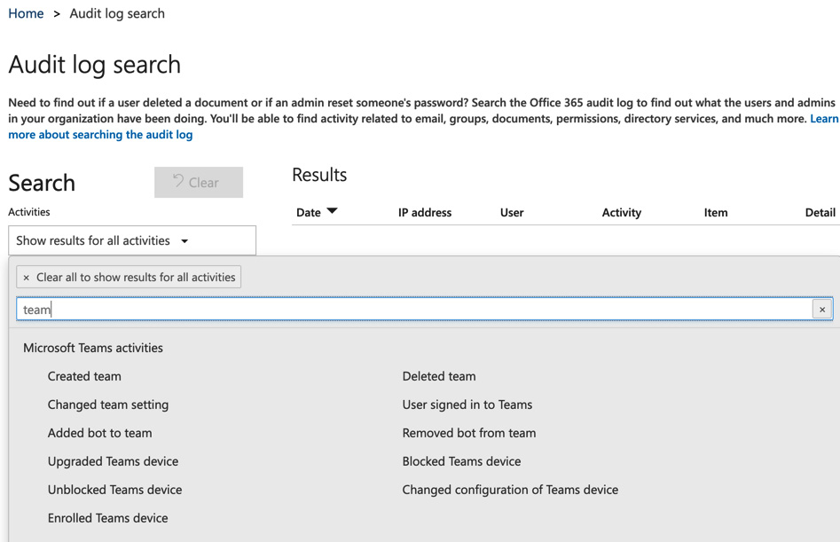 Figure 5.27 – Microsoft Teams activities in the audit log search
