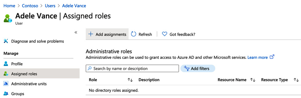 Figure 5.3 – Choosing Assigned roles from within the user object
