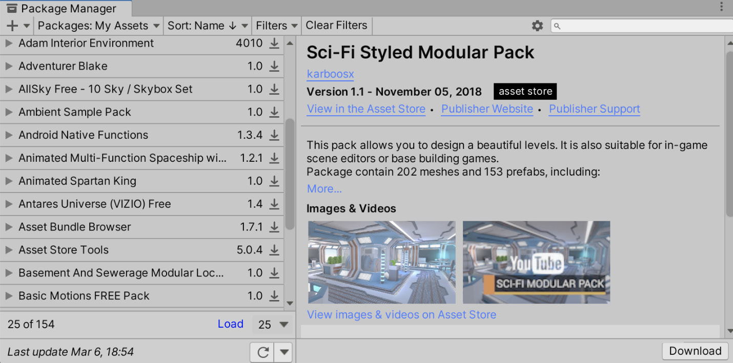 Figure 5.12 – Package Manager showing assets
