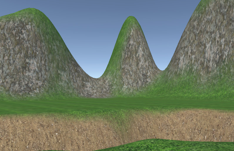 Figure 5.18 – Results of painting our terrain with three different textures
