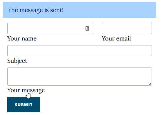 Figure 10.8: The contact form showing the confirmation message after sending
