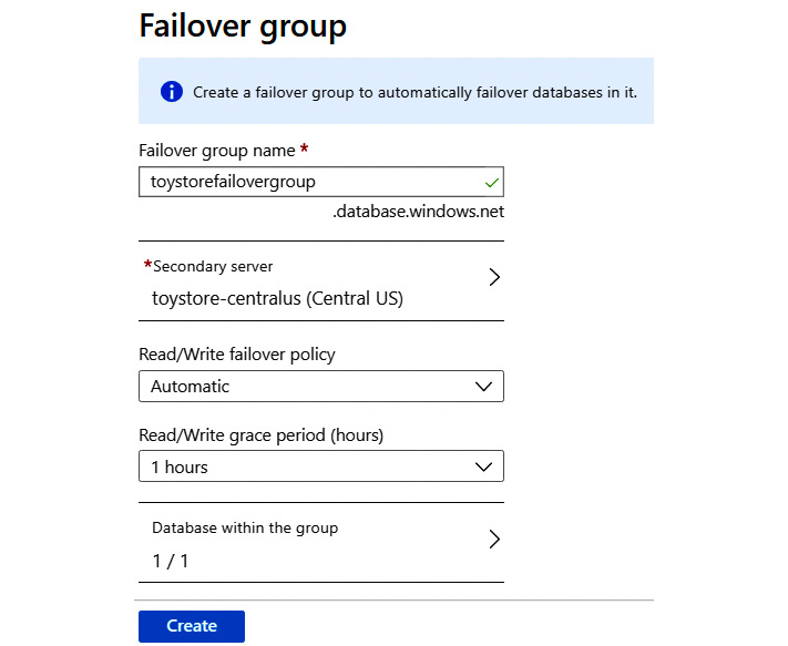 Adding details in the Failover group pane